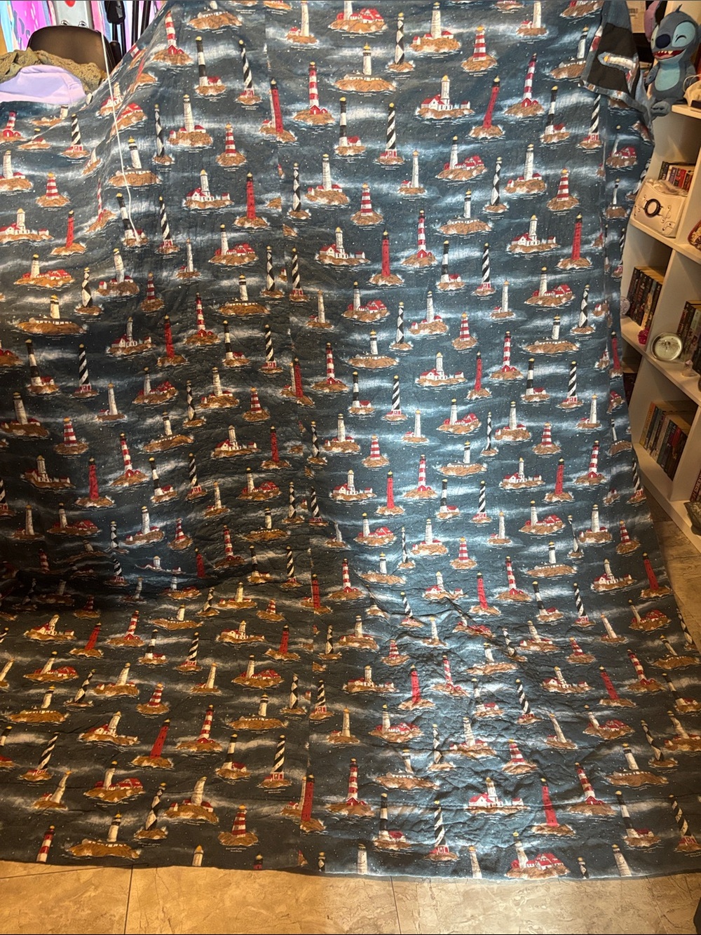 Handmade Lighthouse Quilt Twin XL in Blue and Black - Picture 2 of 2